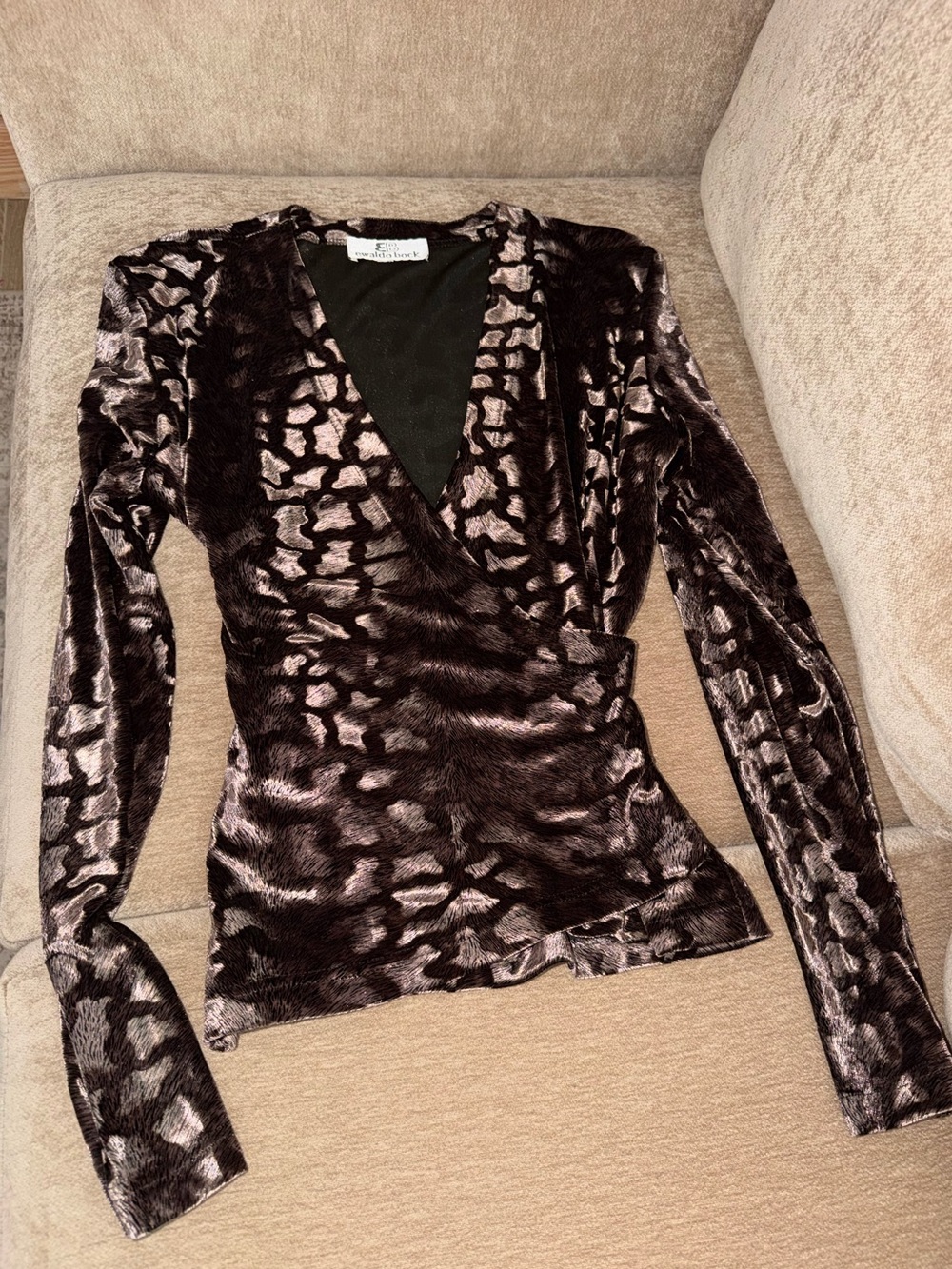 Vintage Ewaldo bock Velvet Animal-Print Wrap Top - Brown